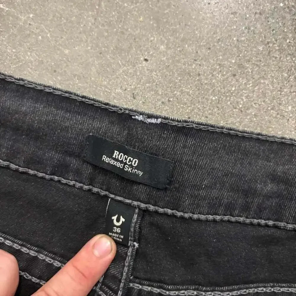 True Religion Rocco Relaxed Skinny Jeans Washed Coal Grey W36